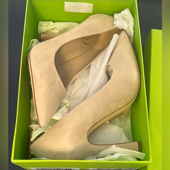 Sam Edelman Heels Sz 7.5 Antonia Pump Cappuncino Beige Suede - Picture 6 of 13